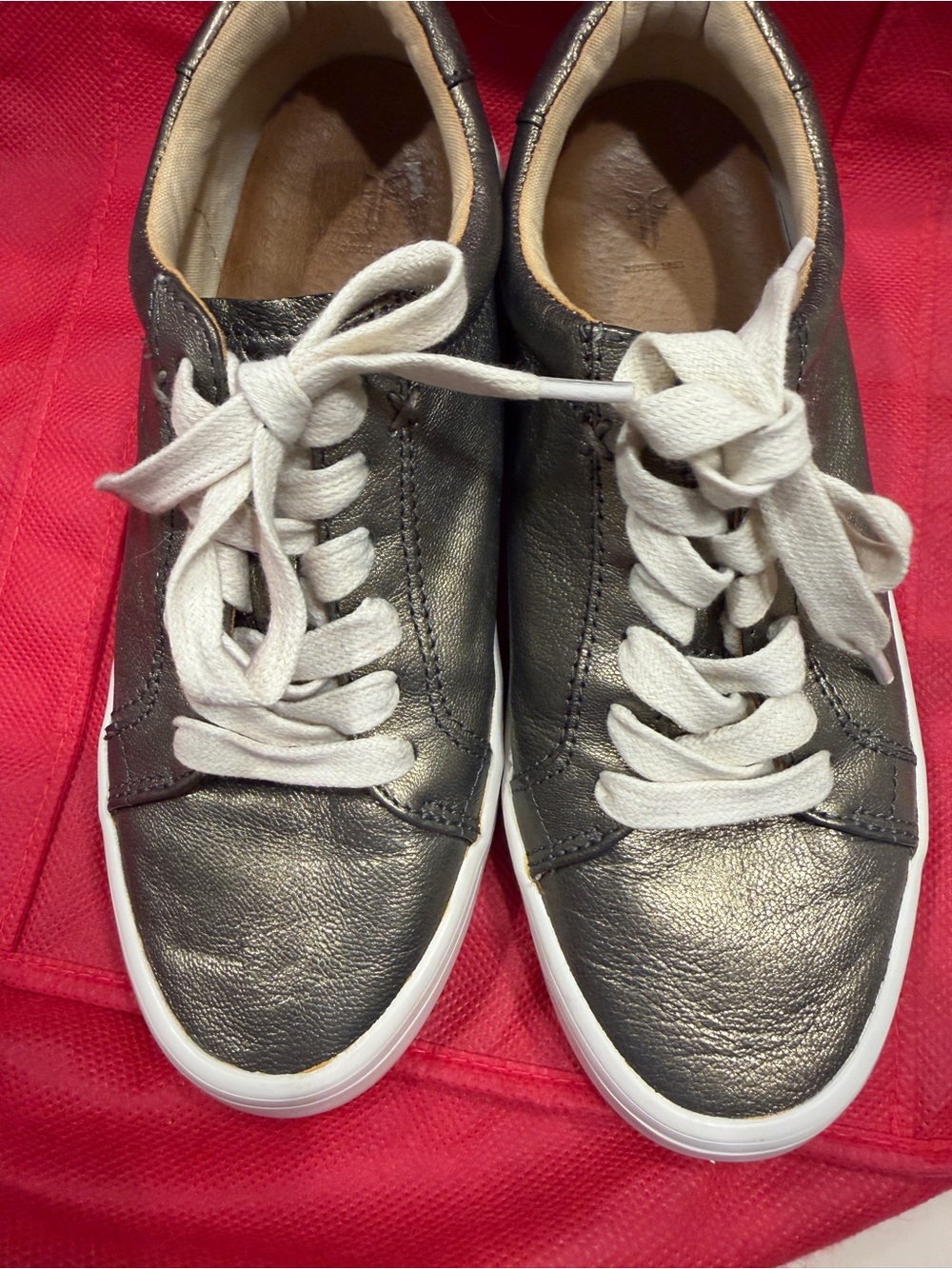Frye Metallic Black Leather Low-Top Sneakers with White Laces